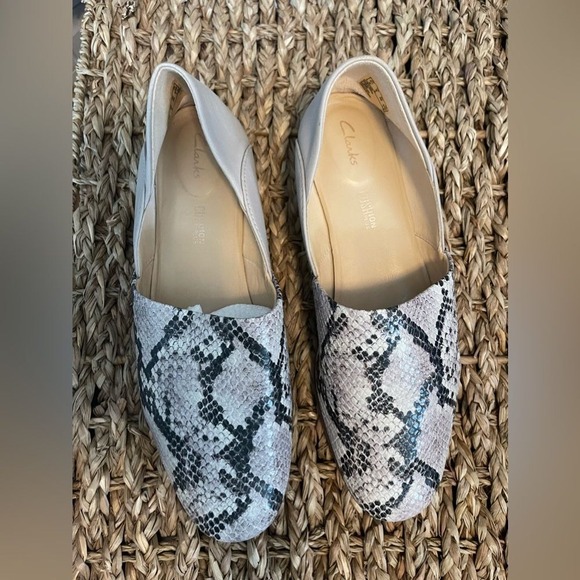 Clarks Pure Tone D'Orsay Flats Snakeskin Gray Leather Size 8 - Picture 4 of 7